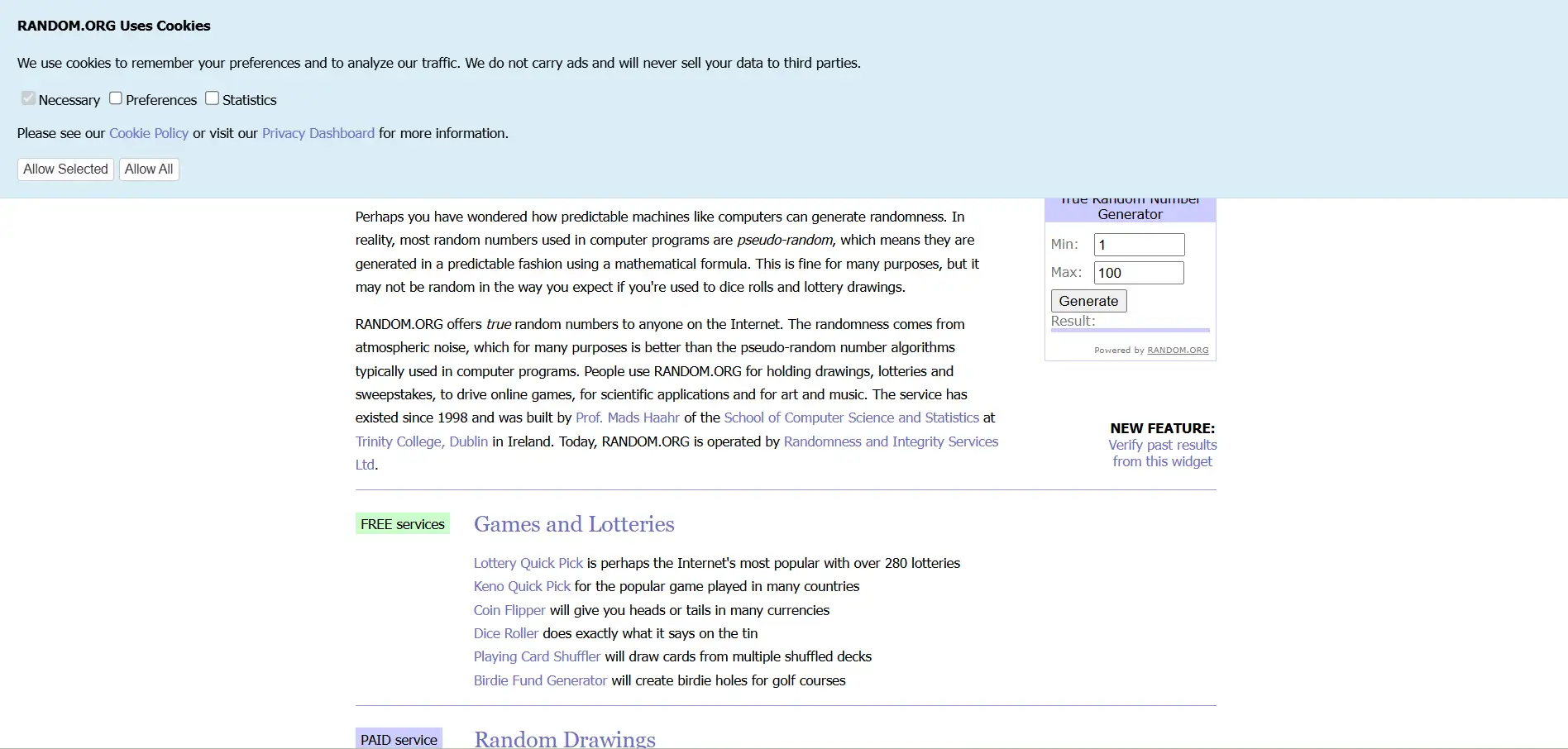 Homepage of RANDOM.ORG